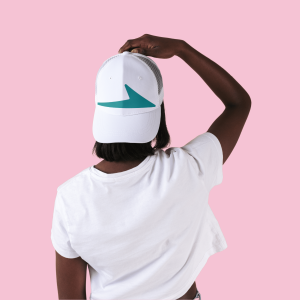 White Cap with Deep Teal CLICKFORGE Logo – Unisex Standard Fit