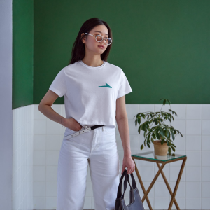 White Women’s Shirt with Deep Teal CLICKFORGE Logo