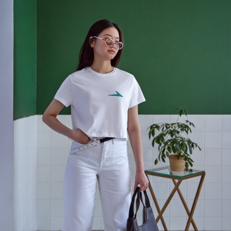 White Women’s Shirt with Deep Teal CLICKFORGE Logo
