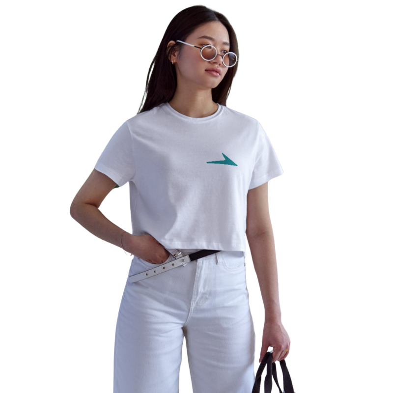 White Women’s Shirt with Deep Teal CLICKFORGE Logo - Image 3